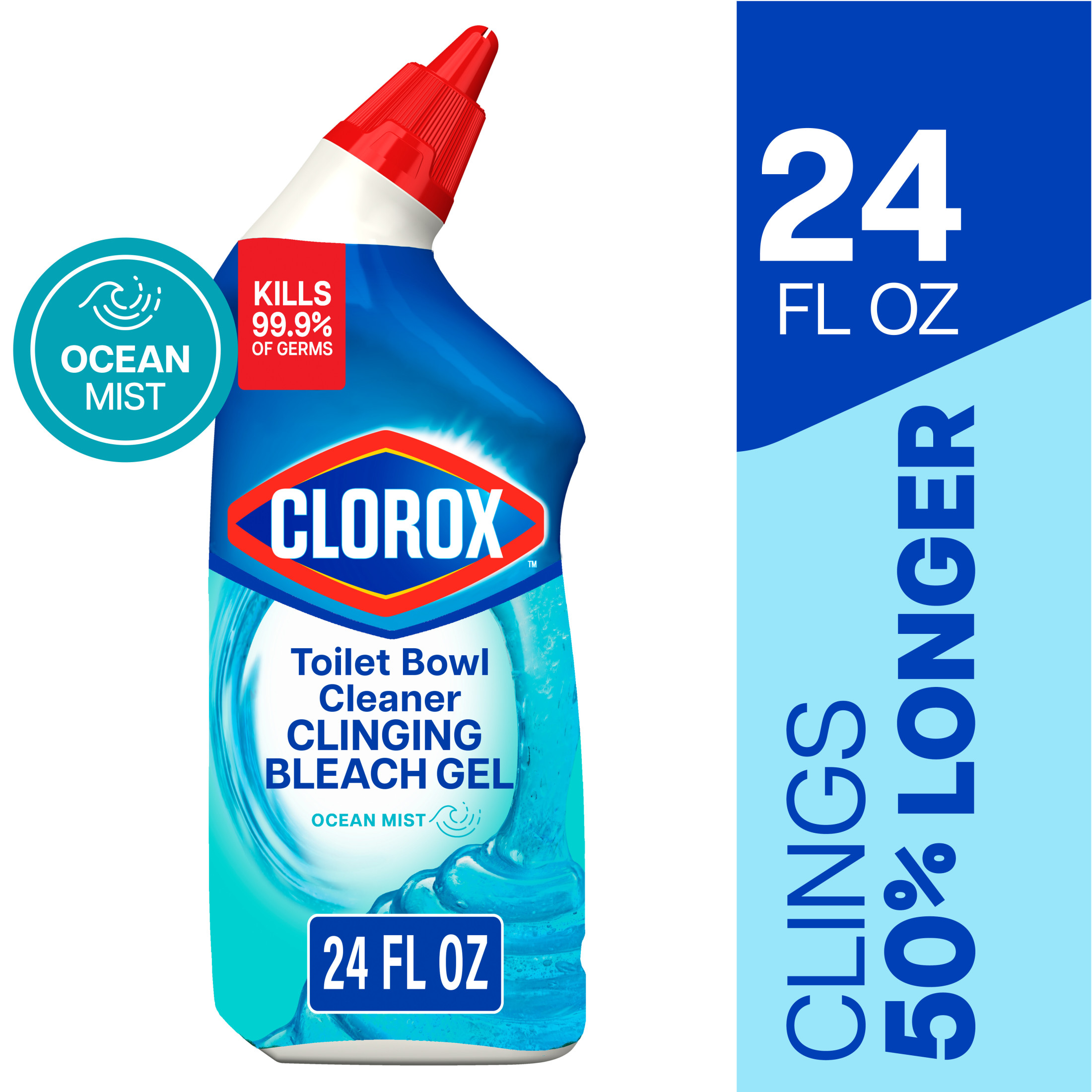 Clorox Toilet Bowl Cleaner Clinging Bleach Gel, Ocean Mist, 24 Fluid Ounces