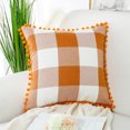 thumbnail image 2 of Clásico Búfalo Cuadros Fundas Cojines Cubiertas con Pompones Decorativo Funda Cojín Poliester Funda Almohada Cobertor para Sofa/Sillón/Cama 18 x 18 Pulgadas Naranja y beige, 2 of 11