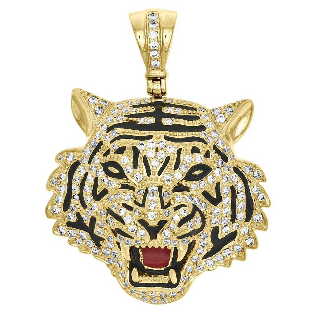 JFL Diamonds & Timepieces 10K Yellow Gold 3D Tiger Face Round Diamond