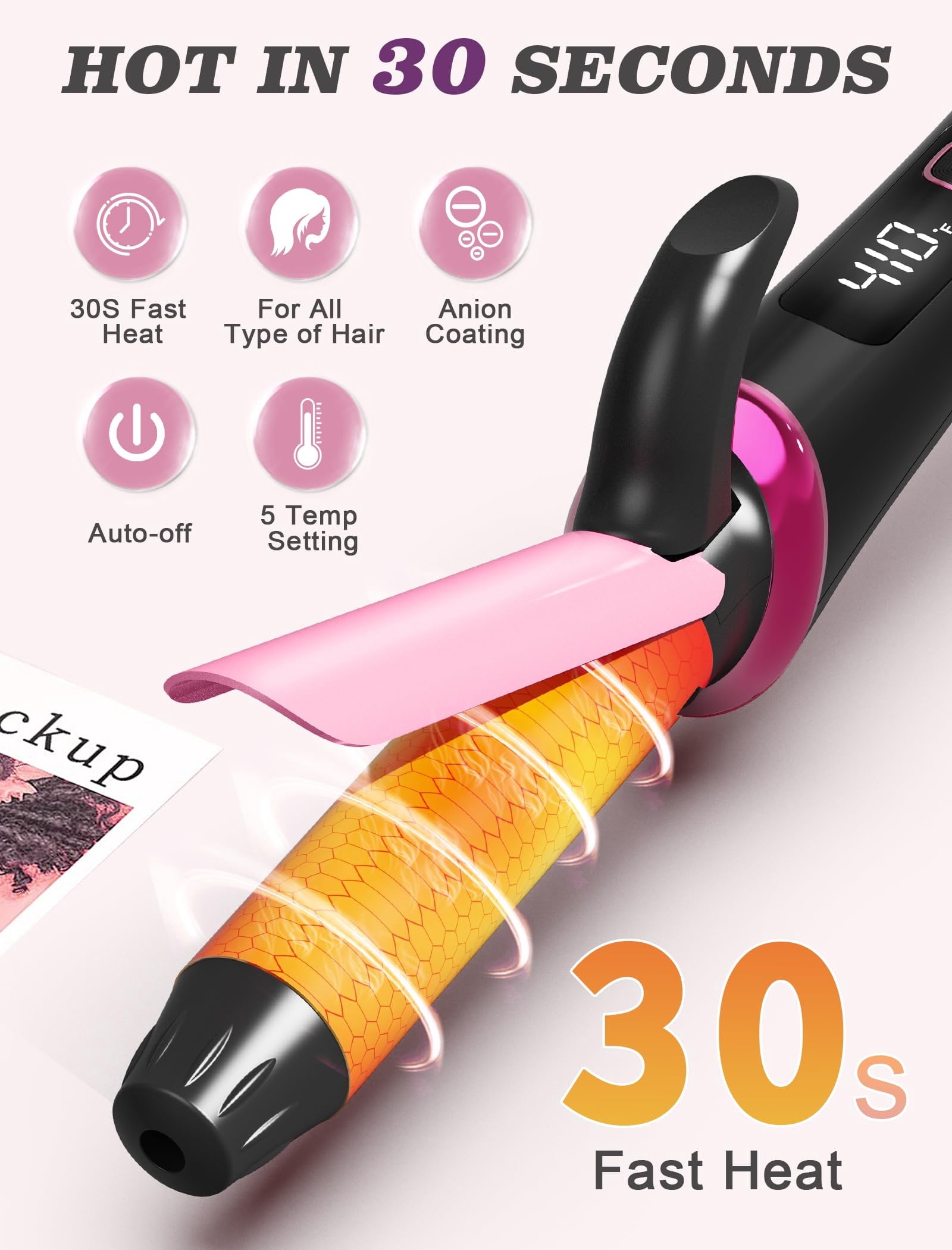 Mini Hair Curling Iron, Dual Voltage, Anti-Scald, Auto-Off, 5 Temp Settings, with European Plug Adapter, Small Curling Iron for Short Hair
