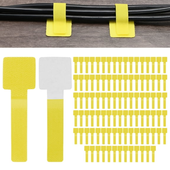 Uxcell 100-Pack Hook and Loop Cable Ties, 3.5 x 1.1 Inch Enhanced Self-Adhesive Cord Organizer for Desk [Yellow]