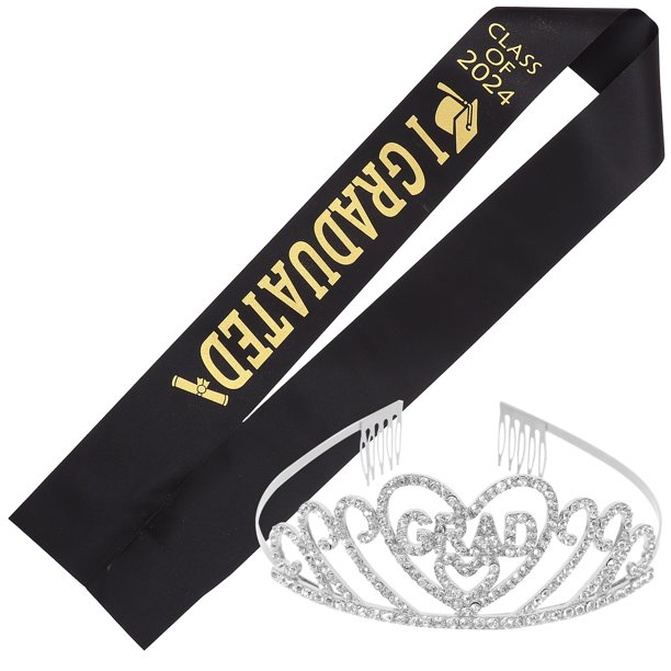 1 Juego de faja creativa de graduación 2024, corona de diamantes de imitación brillante, Kit de Tiara, decoraciones de fiesta graduadas 2024