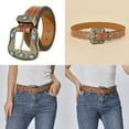 thumbnail image 2 of Yokua Vintage Leather Belt Western Belt Cowboy Belt Turquoise Belt Buckle Belt, 2 of 10