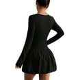 thumbnail image 6 of Women'S Bubble Dress Cut Out Ruffle Hem Backless Long Sleeve A Line Mini Dresses Black XL, 6 of 10