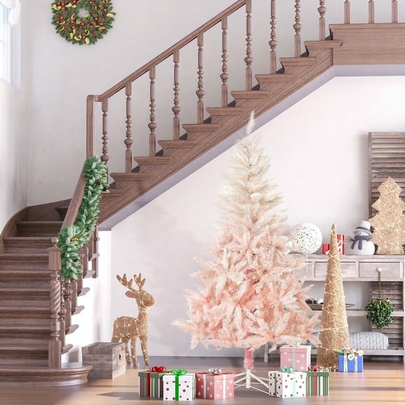 Resenkos 7ft Unlit Artificial Spruce Christmas Tree with Realistic Branches & 1000 Tips, Pink