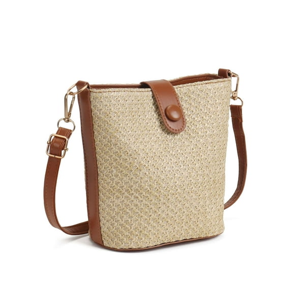 Gustave Women Straw Bag Crossbody Purse Casual Beach Shoulder Bags Small Rattan Woven Bucket Satchel Purses for Summer Travel Vacation - Brown