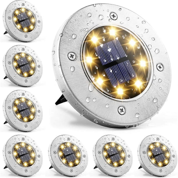 Solar Ground Lights, 8 LED Solar Powered Disk Lights Outdoor Waterproof Landscape Lawn Lighting for Garden Yard Deck Walkway Patio Pathway (8, Warm Wh