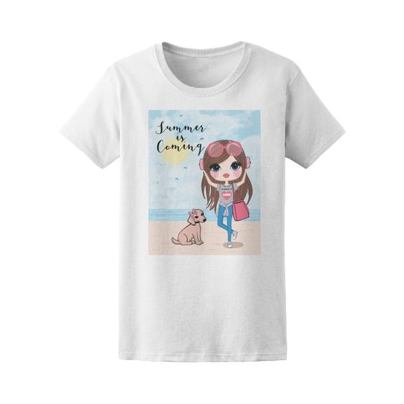 Summer Is Coming Girl With Dog Tee Women's -Image by Shutterstock