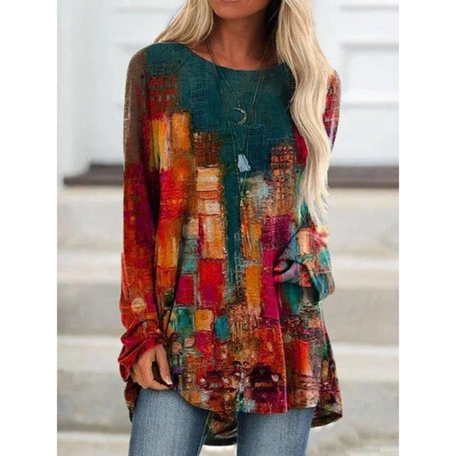 ICHUANYI Clearance Women's Printing Loose Casual Fashion Long Sleeve T-shirt Blouse Tops(Red, XXL) ICHUANYI WER2023080801397