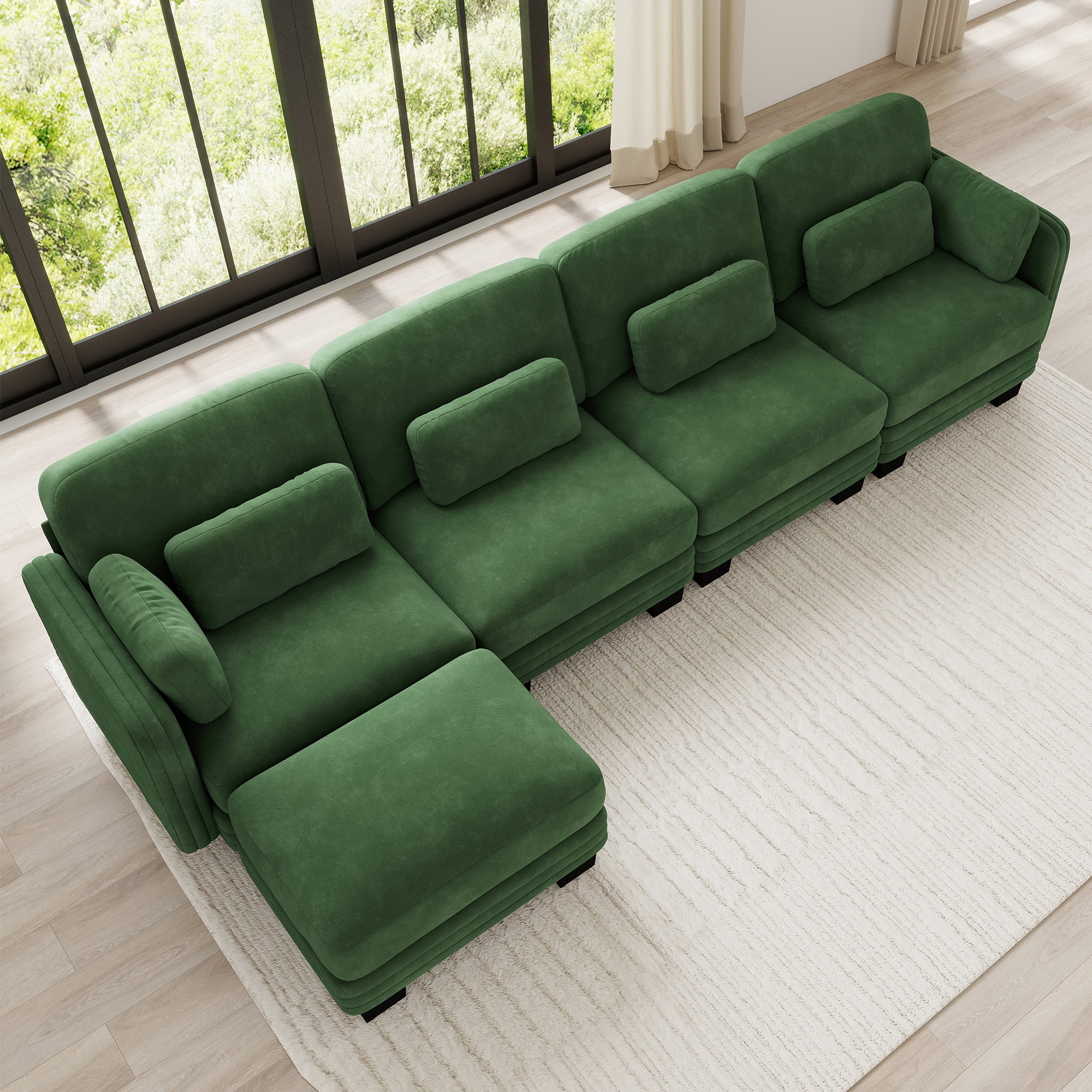 130" L Shape Modern Modular Sectional 4 Seater Sofa Couch with Movable Ottoman and 6 Pillows