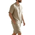 thumbnail image 4 of Mlqidk 2 Piece Linen Short Set for Men Casual Short Sleeve Button Down Shirts Loose Shorts Sets Summer Beach Outfits Khaki 3XL, 4 of 9