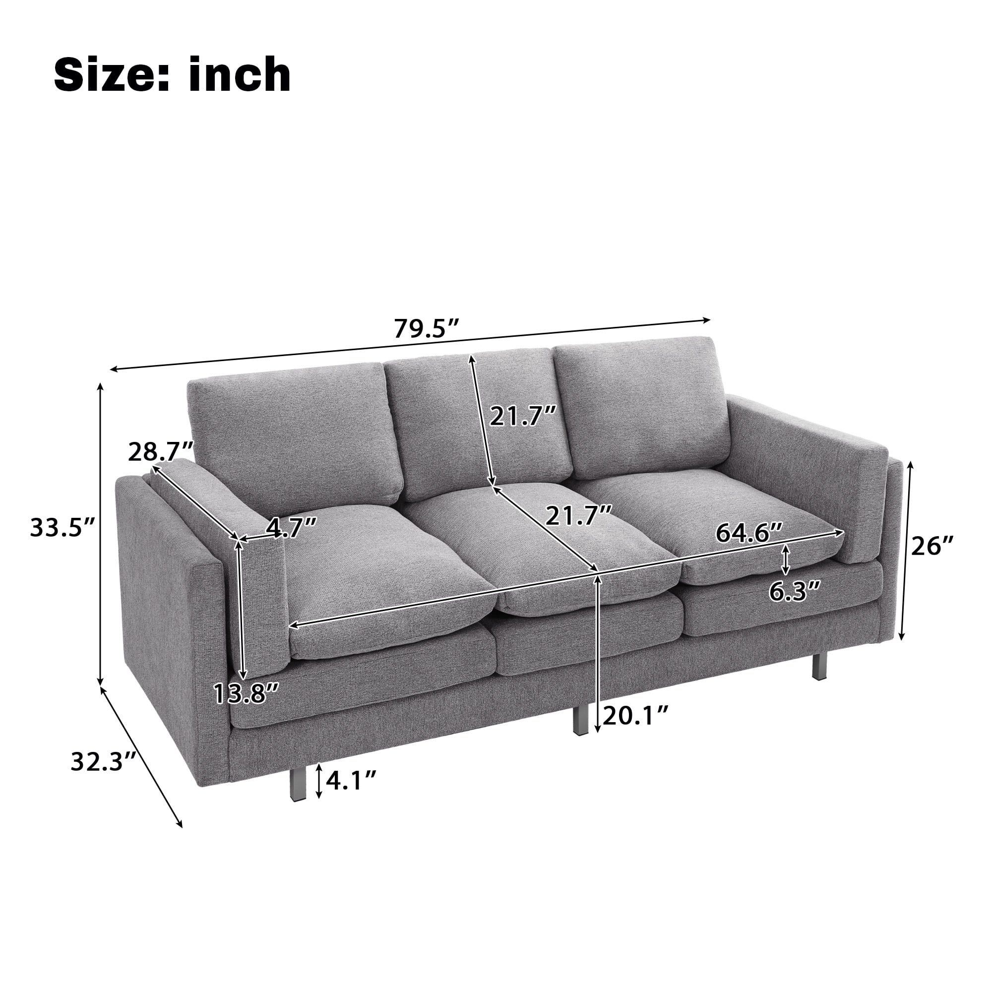 MODERNLUXE 79.5" Cloud Modular Sofa, Comfy 3-Seater Chenille Upholstered Sofa Couch with Dual-layer Seat Cushions & Deep Seat for Living Room,Small Space,Light Grey