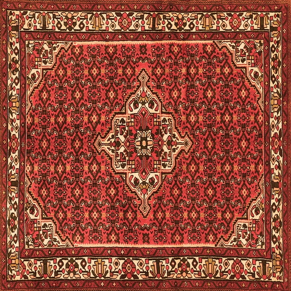 Ahgly Company Indoor Square Medallion Orange Traditional Area Rugs, 7' Square