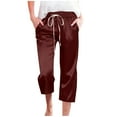thumbnail image 2 of Qulqfy Women Capri Pants Casual Satin Red Silk Capris Summer High Waisted Pants with Pockets Women's Dress Pants L, 2 of 9