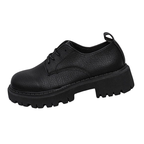 RXMEKW Platform Loafers for Women Leather Upper Lace-Up Casual Shoes with Lug Sole in Black/Brown