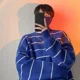 thumbnail image 3 of Suéter de punto para hombre, jersey blanco de cuello alto a rayas, ropa para hombre, cuello alto, negro, overfit, ropa de calle clásica Y2k, invierno 2024, 3 of 5
