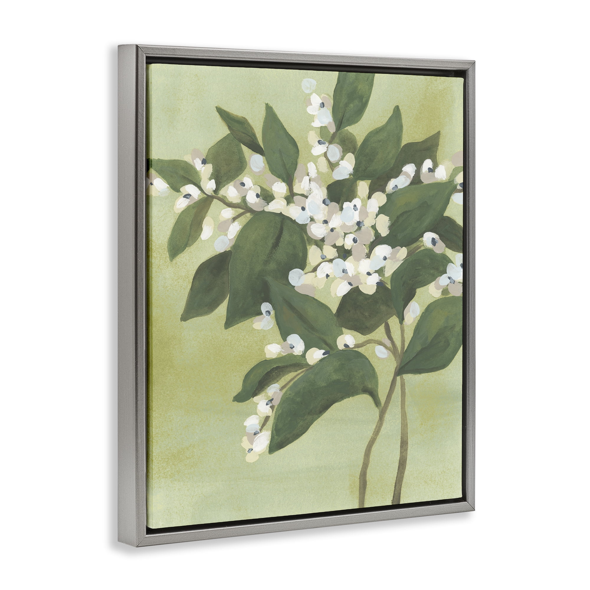 Stupell Industries Verdant Branch Bloom Gray Framed Floater Canvas Wall Art, design by June Erica Vess