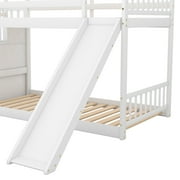 EUROCO Wood Twin over Twin Bunk Bed with Slide and Staircase, Low Profile Bunk Bed with Storage for Kids Teens