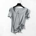 thumbnail image 2 of Olyvenn Women's 2025 Summer Short Sleeve Tops Ribbed Knit Henley Button Up Slim Fit Basic Casual T Shirts Blouse Gray 10, 2 of 8