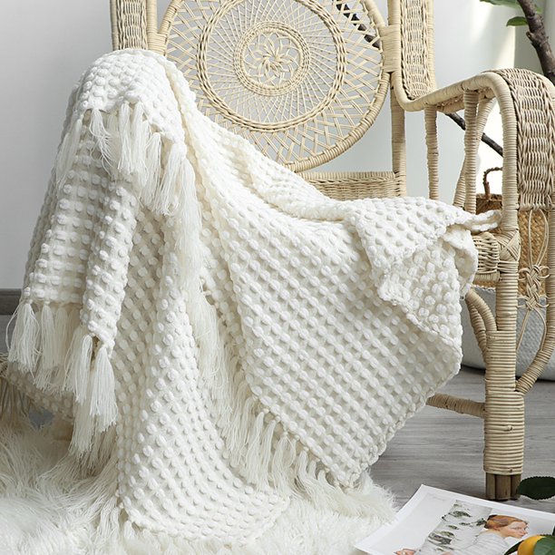 Chenille Throw Blanket with Fringe for Fall Home Bed, Sofa and Chair 67