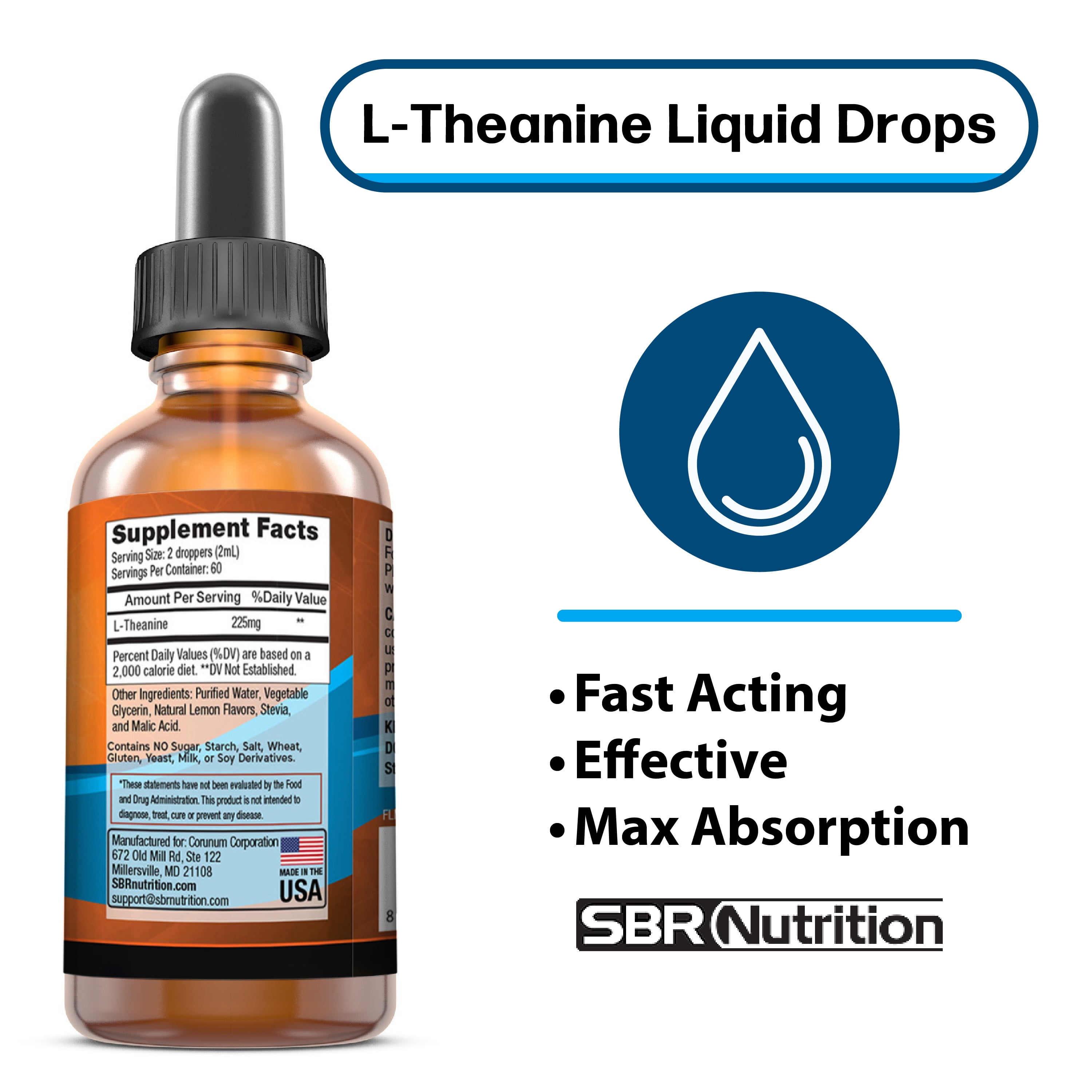 MAX ABSORPTION Liquid L-Theanine Drops | All Natural, Vegan, Alcohol Free, Non-GMO | for Stress Relief, Relaxation, Focus Without Drowsiness | Synergistic with Coffee or Caffeine
