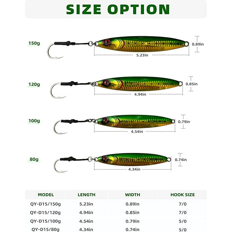 BLUEWING Fishing Lures Slow Pitch Jig Flat Fall Jigging Pitching Lures  Vertical Jigs, Baits with Assist Hook Fishing Artificial Bait,  Green/Gold,150g