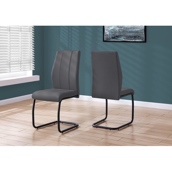 Monarch Specialties Dining Chair, Set Of 2, Side, Upholstered, Kitchen, Grey PU, 38.75" H, Indoor