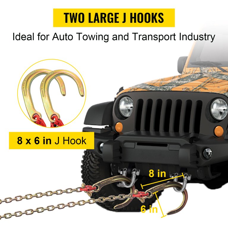 Genrics G70 5/16in x 3ft V-Chain Bridle 15in/8in J-Hook Tow Chain T-Hook & J-Hook w/Grab Hooks