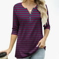 thumbnail image 5 of Cilsoka Women's 3/4 Length Sleeve Tops Dressy Henley Button Striped V Neck Raglan T Shirts Trendy Summer Casual Loose Fit Work Blouse, 5 of 6