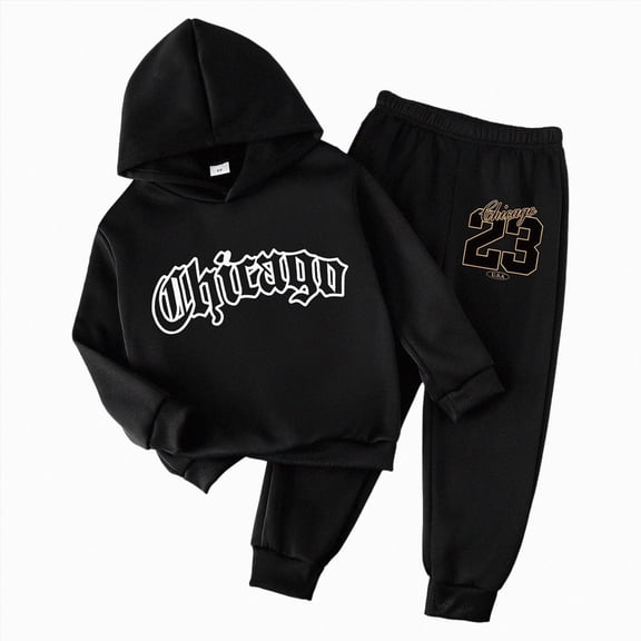 Ccpelsie Boys Clothes 2 Piece Long Sleeve Hoodie Sweatshirt and Sweatpants Fall Winter Sweatsuit(Black,5-6 Years)