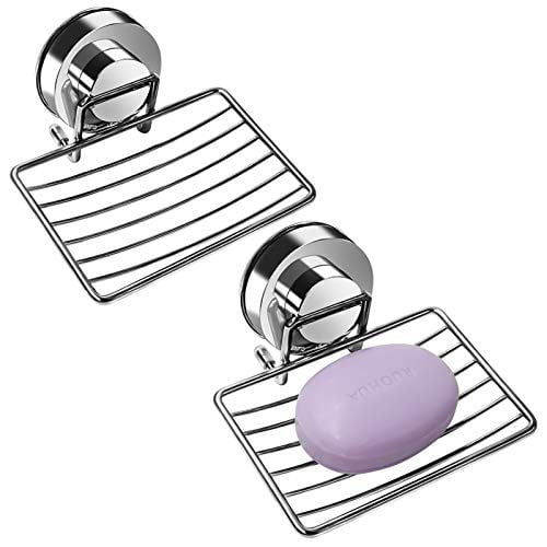2 Packs Vacuum Suction Soap Dish Holder,304 Stainless Steel Soap Holder for Shower Bathroom Tub Kitchen Sink (Silver,Shallow)