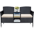 thumbnail image 2 of Vineego Outdoor Patio Loveseat Black Wicker 2-Seat Patio Conversation Set with Cushions & Center Storage Table，Beige, 2 of 7