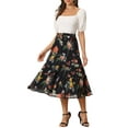 thumbnail image 2 of Falda Floral de Chiffon para Mujeres Inspire Chic, A-line, Larga, con Volantes en Capas, Boho, Verano, Midi, S Negro Rosa, 2 of 6