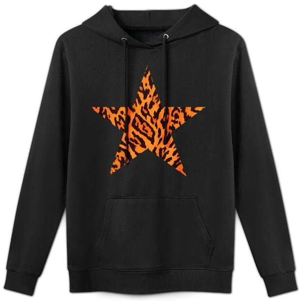 Sudadera con capucha y estampado de leopardo en color estrella, dulce y fresca, de algodón agradable para la piel, top informal unisex.(XL)
