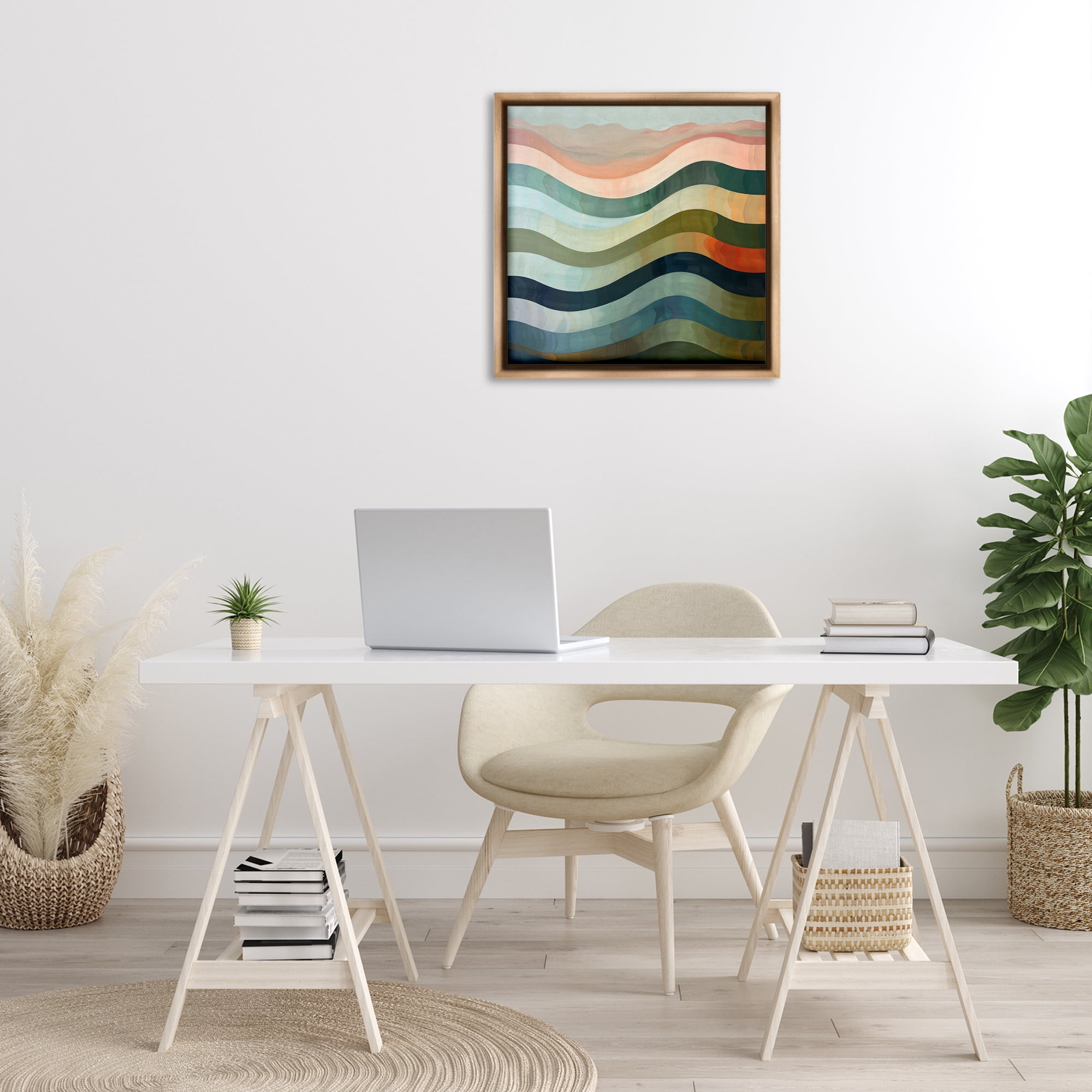 Stupell Industries Fluid Dynamic Stripes Abstract Painting Brown Floater Framed Canvas Art Print Wall Art, 25 x 25