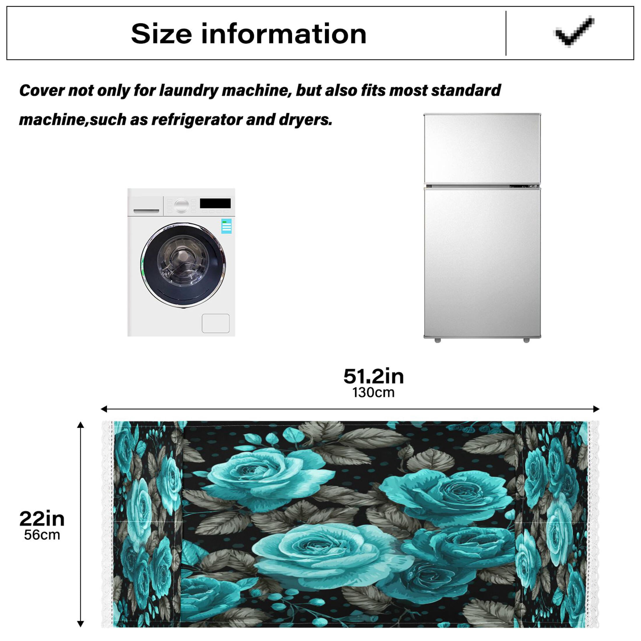 Wobogo Vintage Teal Rose Washing Machine Cover Dustproof Washer Dryer Cover Waterproof Laundry Room Decorative Protector