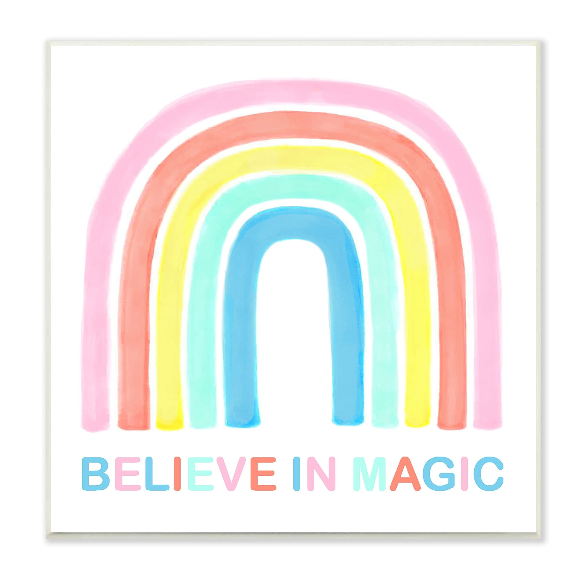 Stupell Industries Believe In Magic Phrase Children's Vibrant Pastel Rainbow, 12 x 12,Design by Reesa Qualia