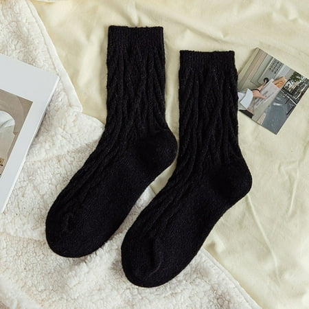 

2 pair Women Autumn And Winter Textured Twist Warm Socks Solid Color Home Socks Color Random
