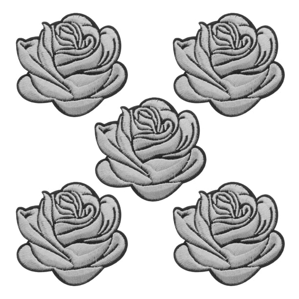 5 Piezas de Parche Bordado de Rosa Gris, Parches Decorativos de Flor 3D para Vestidos y Jeans de Mujer