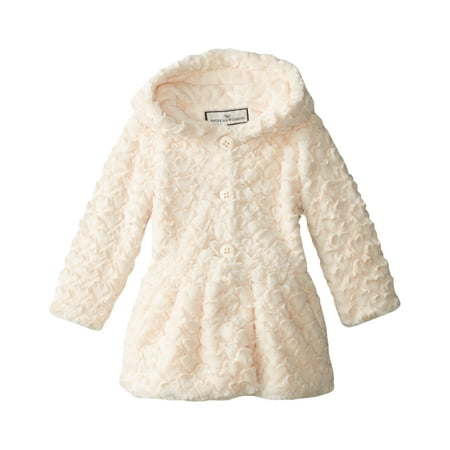 

Little Girls Button Front Faux Fur Coat Heart Ivory Size: 4T