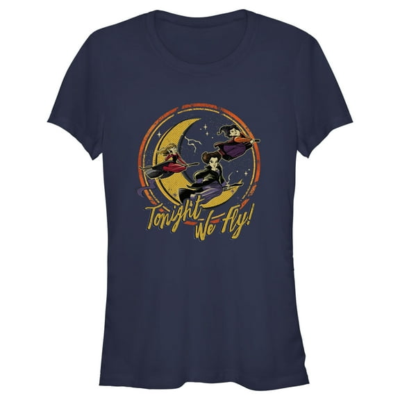 Junior's Hocus Pocus Tonight We Fly Moon Graphic Tee Navy Blue Medium