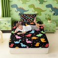 thumbnail image 3 of Manfei Cute Cartoon Dino Animals Twin Fitted Sheet,Lovely Flowers Bedding,Black Green,2-Piece,1 Fitted Sheet and 1 Pillowcase, 3 of 6