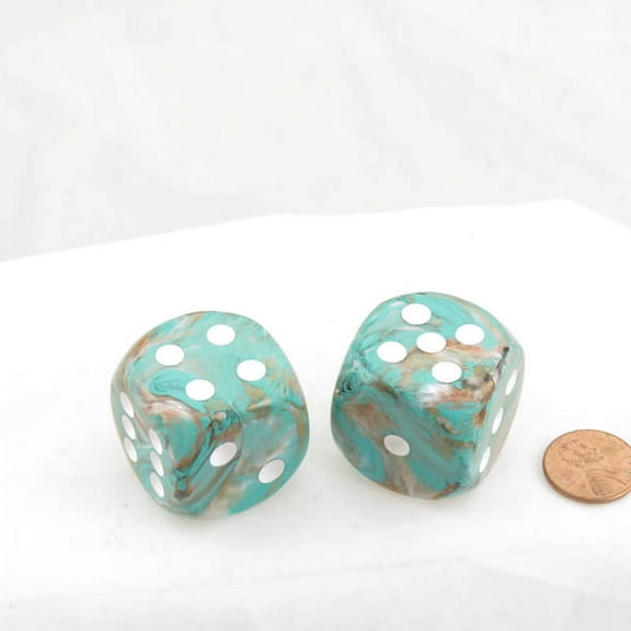 Oxi-copper Marbleized Dice with White Pips 30mm (1.18in) D6 Pack of 2 Wondertrail