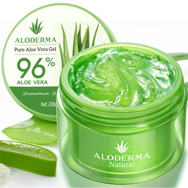 Gel Aloderma de aloe vera orgánico 96% puro para rostro y cuerpo, 200 ml