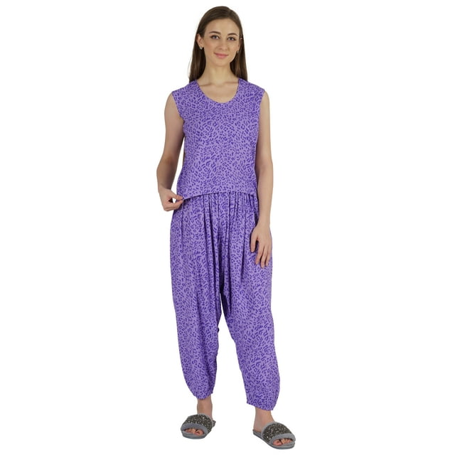 Moomaya Ensemble de Nuit en Rayonne Imprimée pour Femmes Pyjama à Entrejambe Bas 2 Pcs Tenue de Détente
