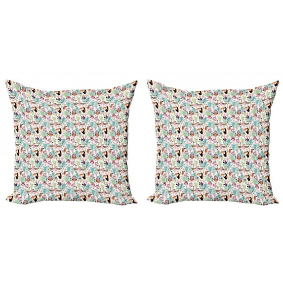 Ambesonne Tropical Throw Pillow Cover 2 Pack, Hawaiian Toucan Bird, 20", Multicolor