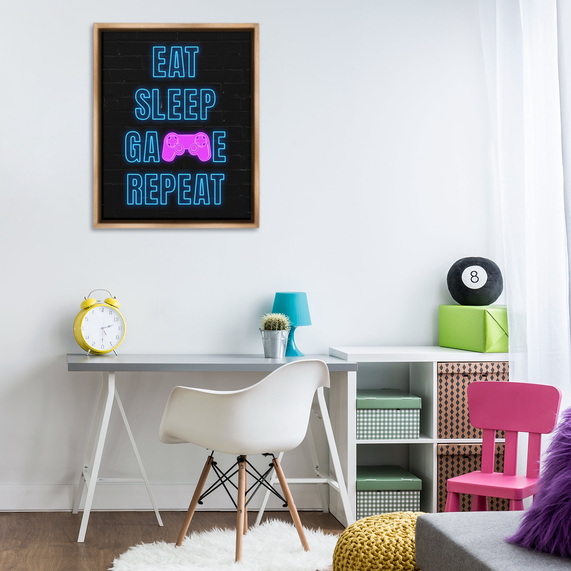Stupell Industries Neon Gamer Lifestyle Typography Painting Brown Floater Framed Art Print Wall Art, 25 x 31