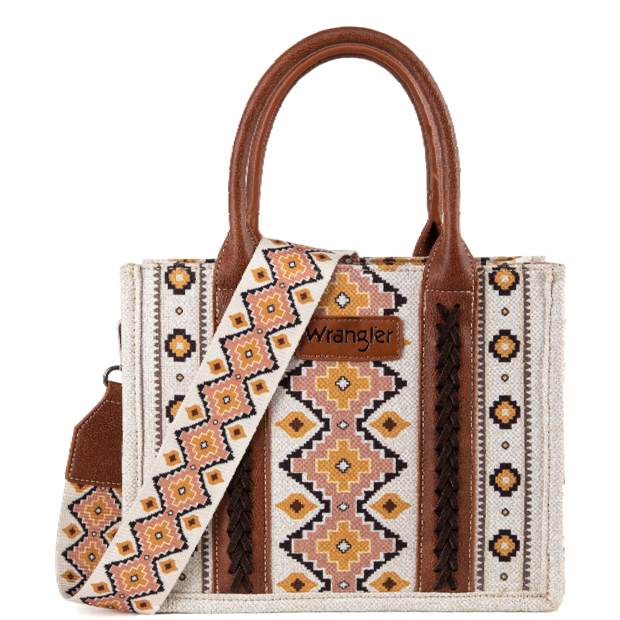 Wrangler Aztec Tote Bag for Women Boho Shoulder Purses and Handbags, Coffee