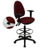 Flash Furniture Mid-Back Burgundy Fabric Multifunction Ergonomic Drafting Chair with Adjustable Lumbar Support and Adjustable Arms