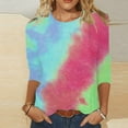 thumbnail image 2 of Jinhomg 3/4 Length Sleeve Tunic Tops for Women 2025 Trendy Tie Dye Print Crew Neck Tees Loose Comfy Going Out Wear Casual Pullovers Spring Saving Red S, 2 of 6